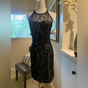 MM Couture Taupe Lace Dress